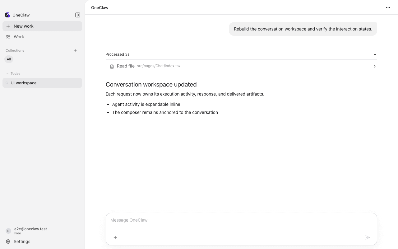 OneClaw Desktop workspace